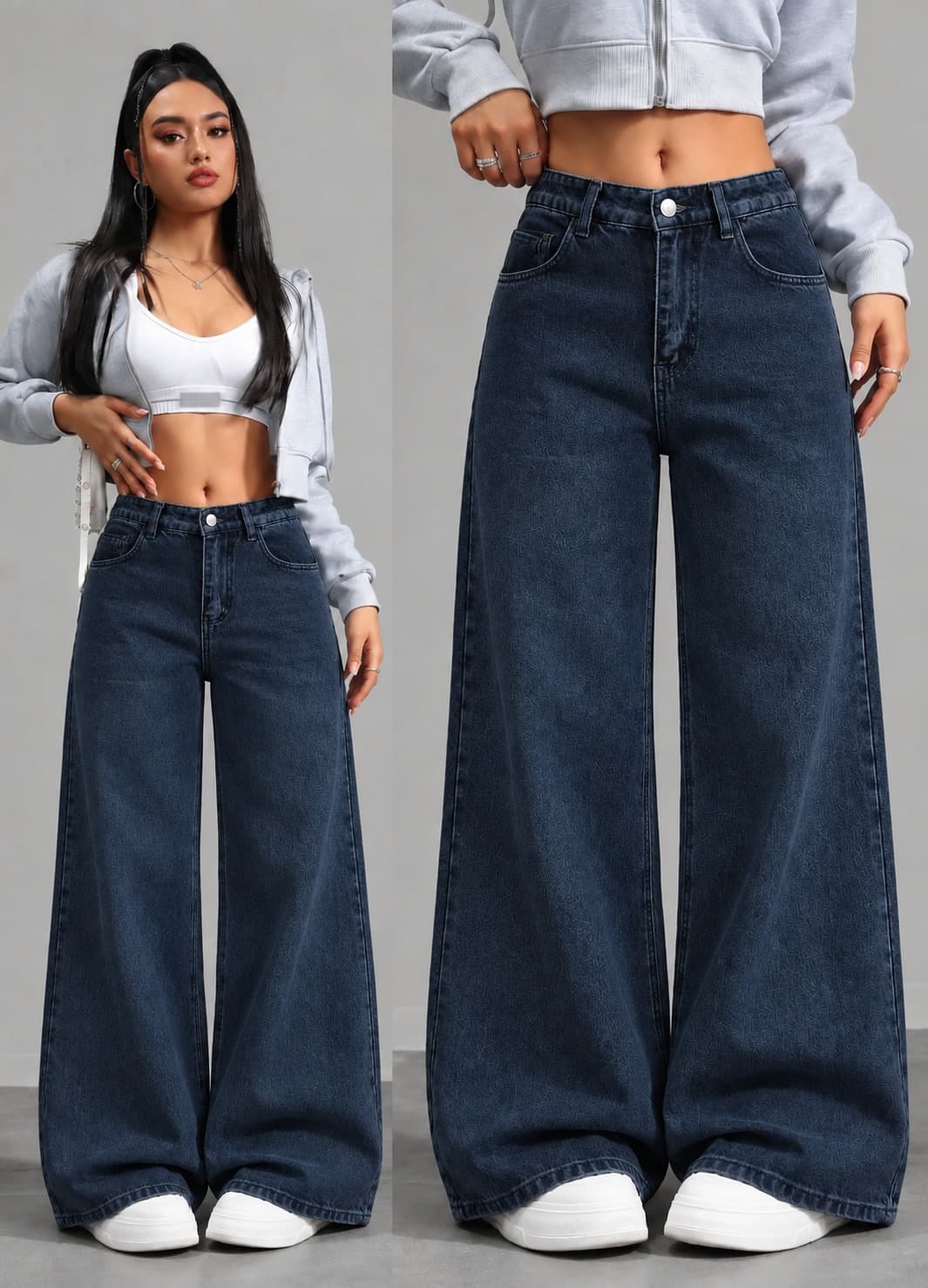 Kadın Yüksek Bel Geniş Paçalı Kot Pantolon — görsel 1/7