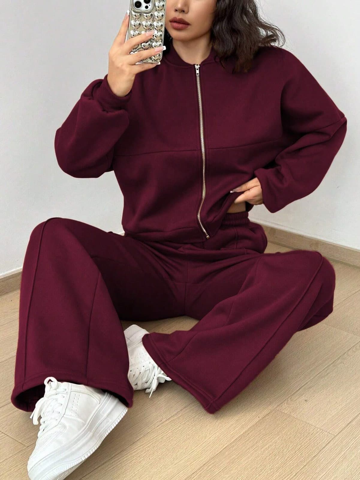 Kadın Uzun Kollu önden Fermuarlı Modal Bluz Ve Pantolon Ikili Takım — görsel 1/10