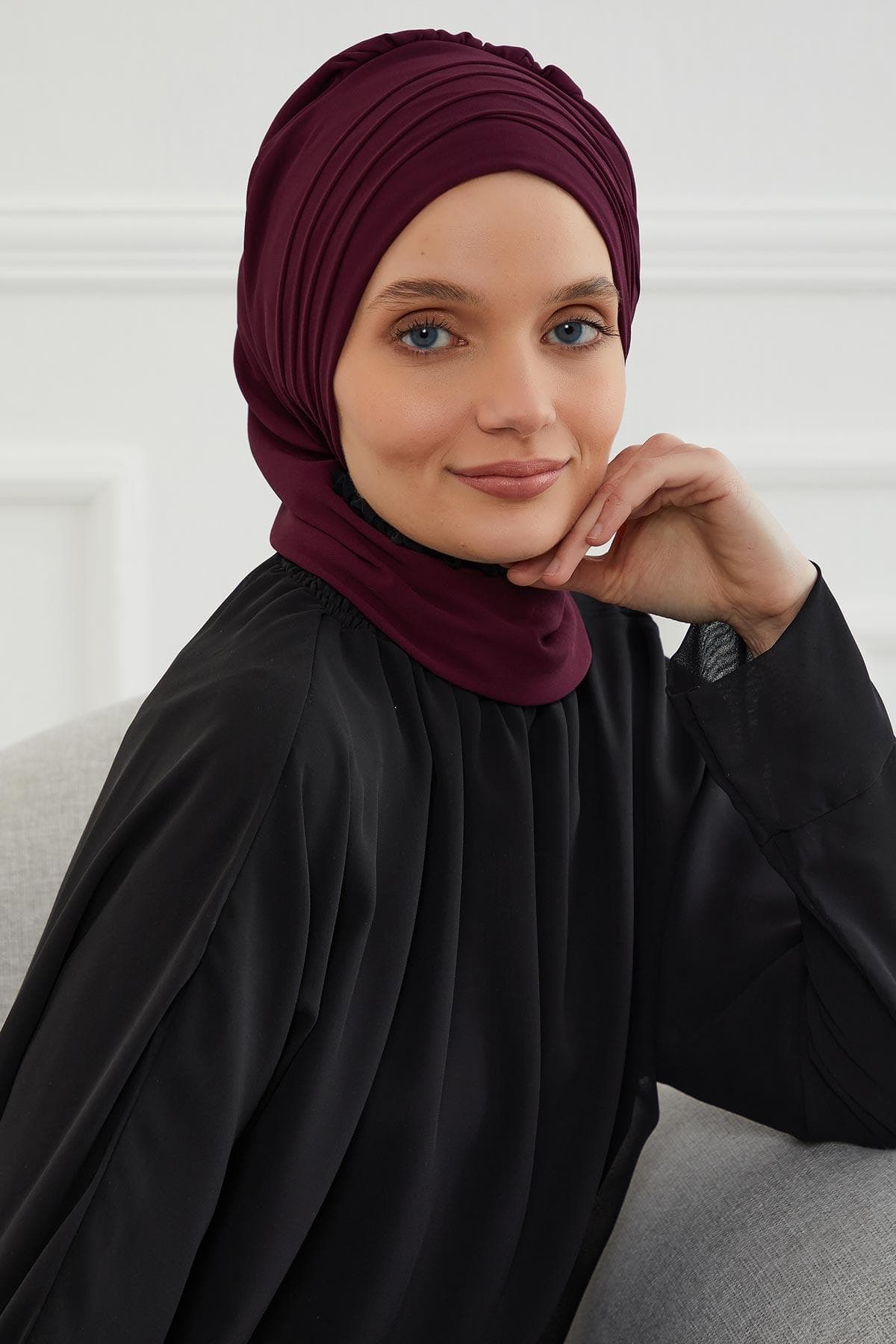 Çapraz Dikim Fularlı Tasarım Şifon Hazır Türban,HT-48 Mürdüm