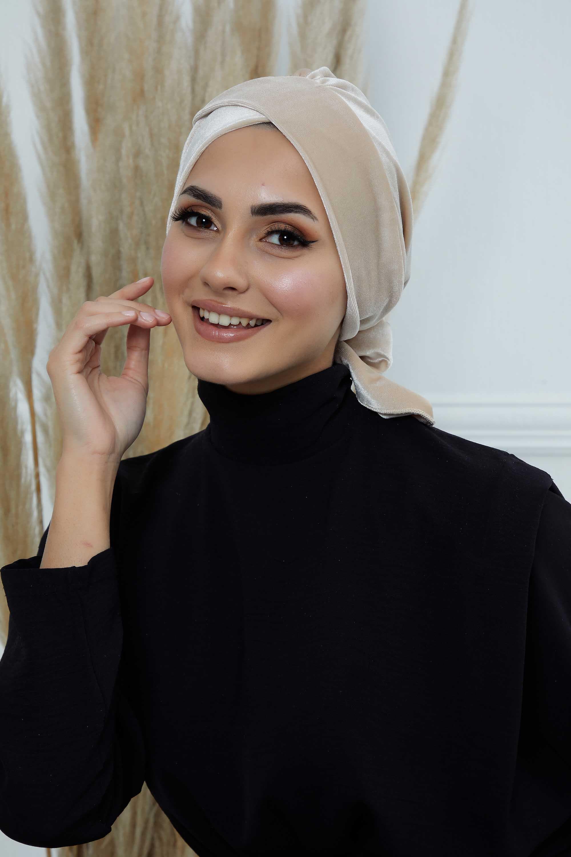 Kuşaklı Kadife Bone,B-31K Bej