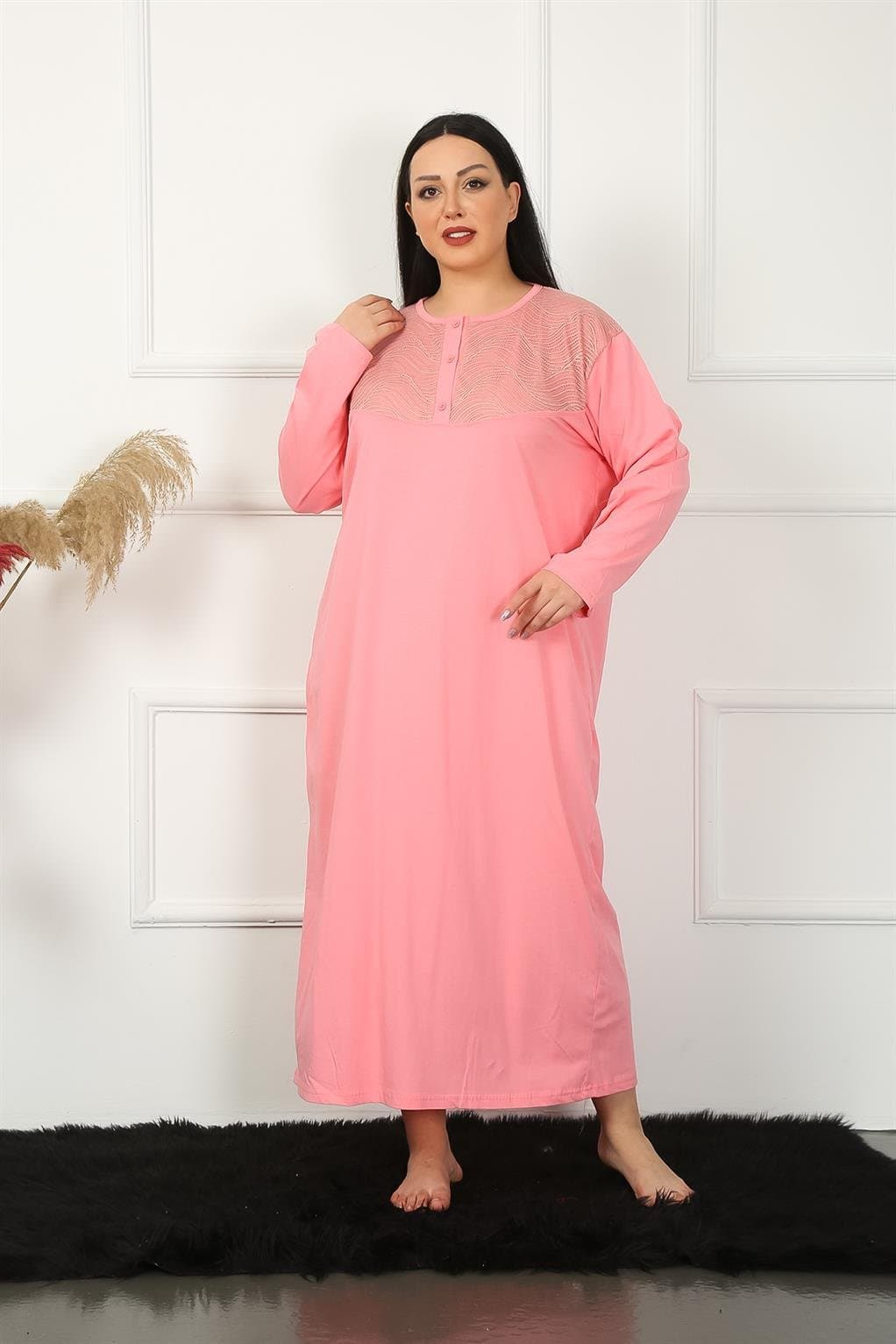 Big Uzun Kol Dantelli Somon Anne Gecelik 1355