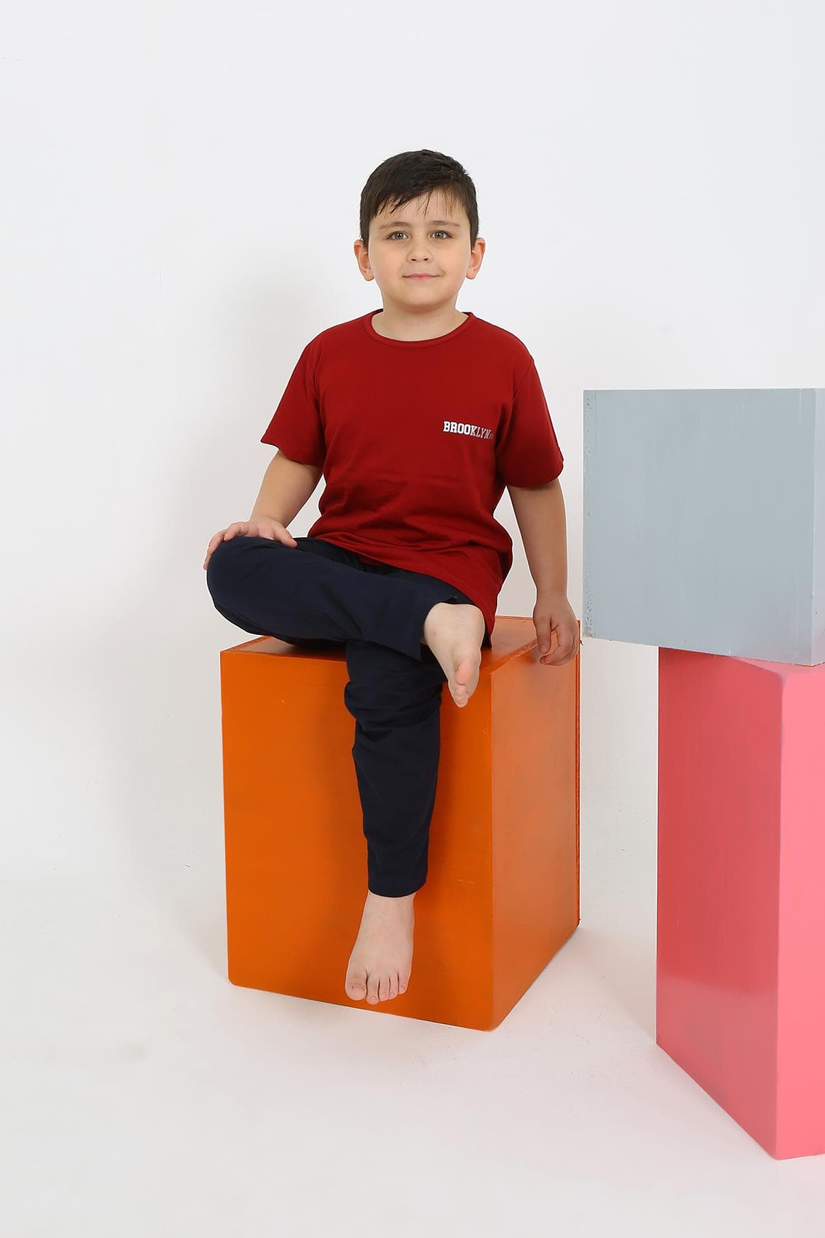 Erkek Çocuk Kısa Kol Bordo Penye Pijama Takımı 20436