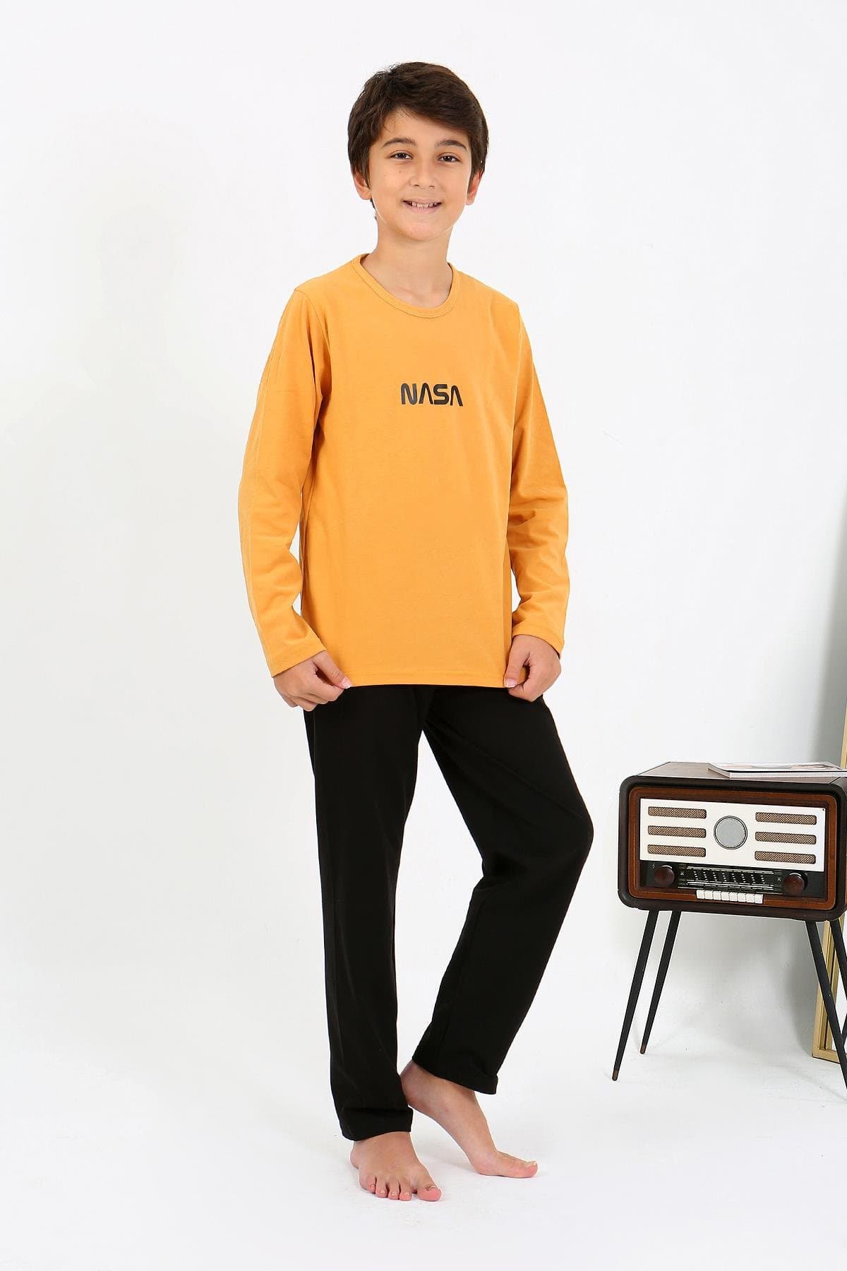 Erkek Çocuk Uzun Kol Penye Pijama Takım 20438 Sarı