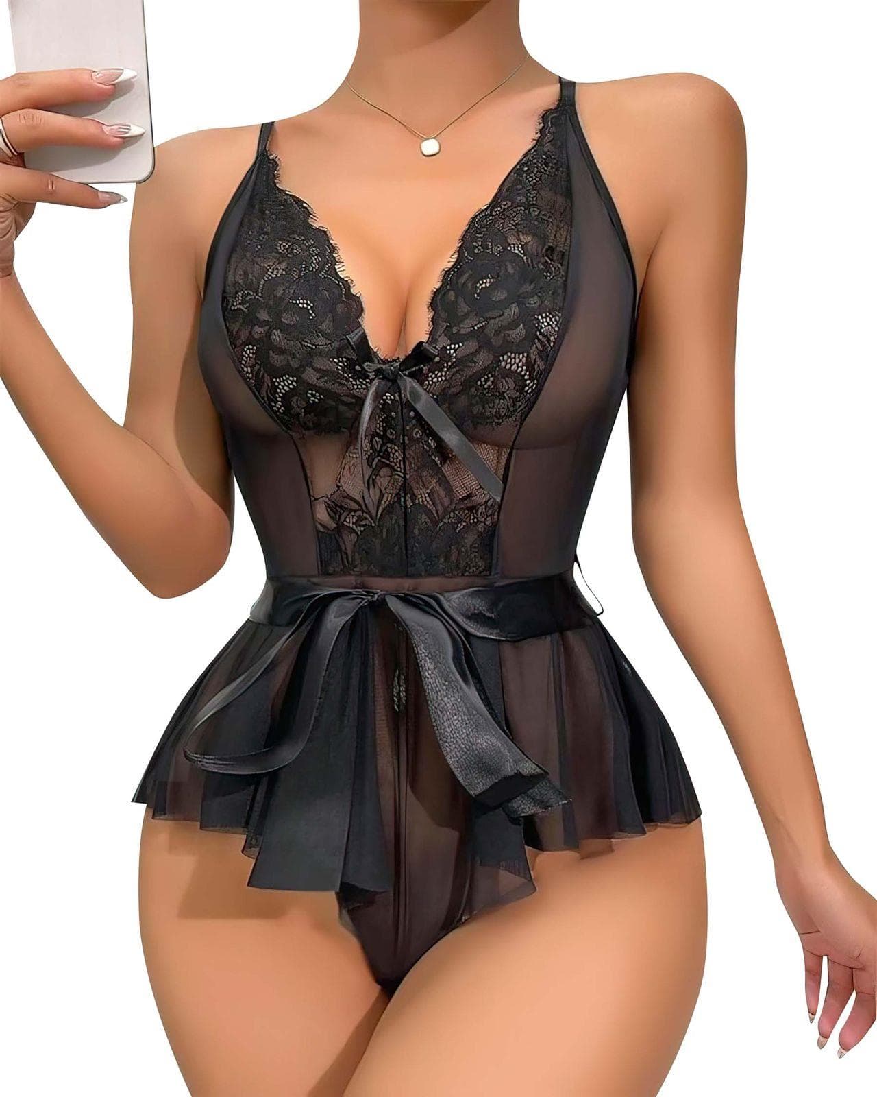Kadın Fantezi Babydoll Dantel Gecelik T001 Siyah
