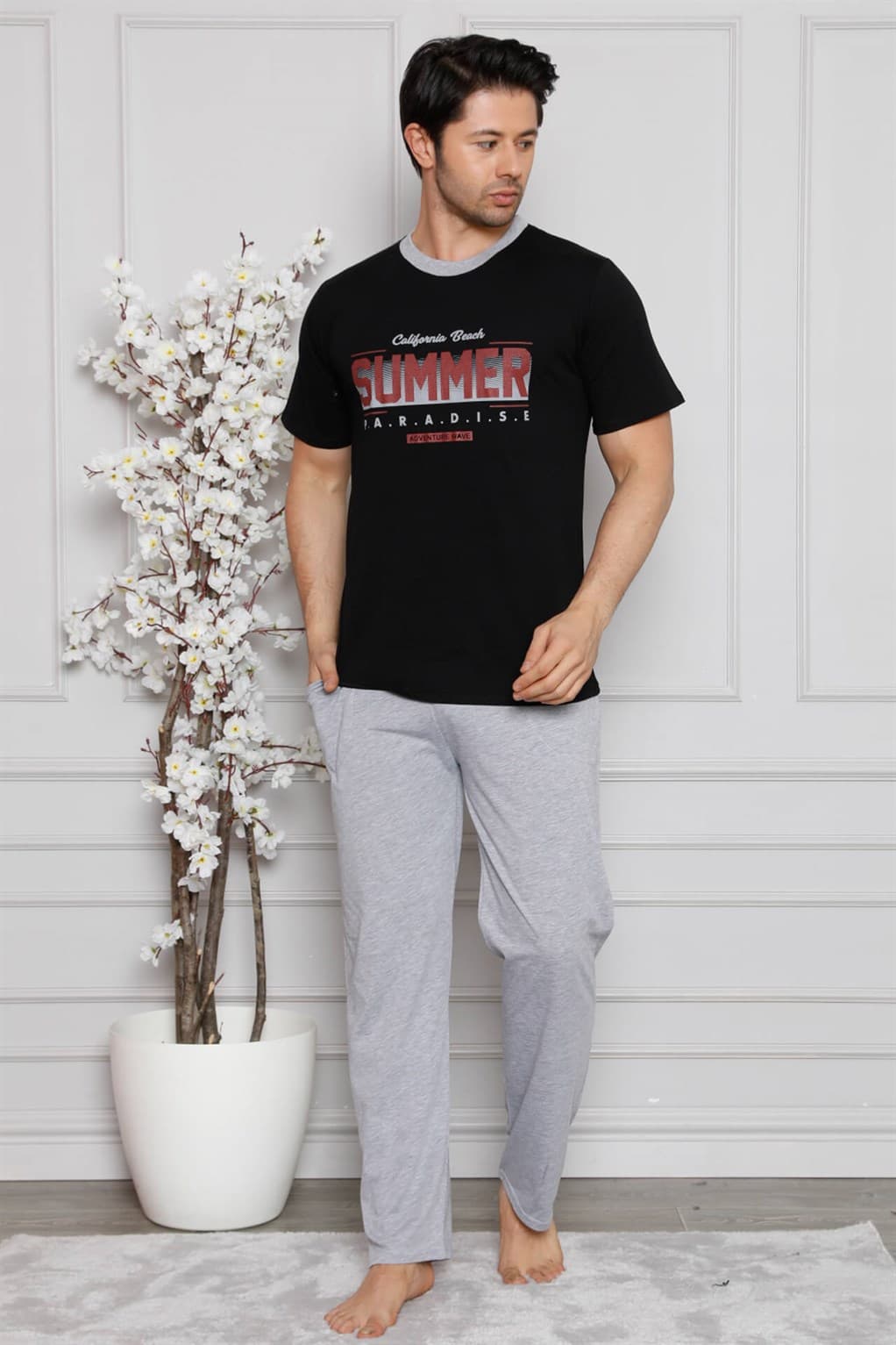 Erkek %100 Pamuk Cepli Kısa Kollu Pijama Takımı 6745
