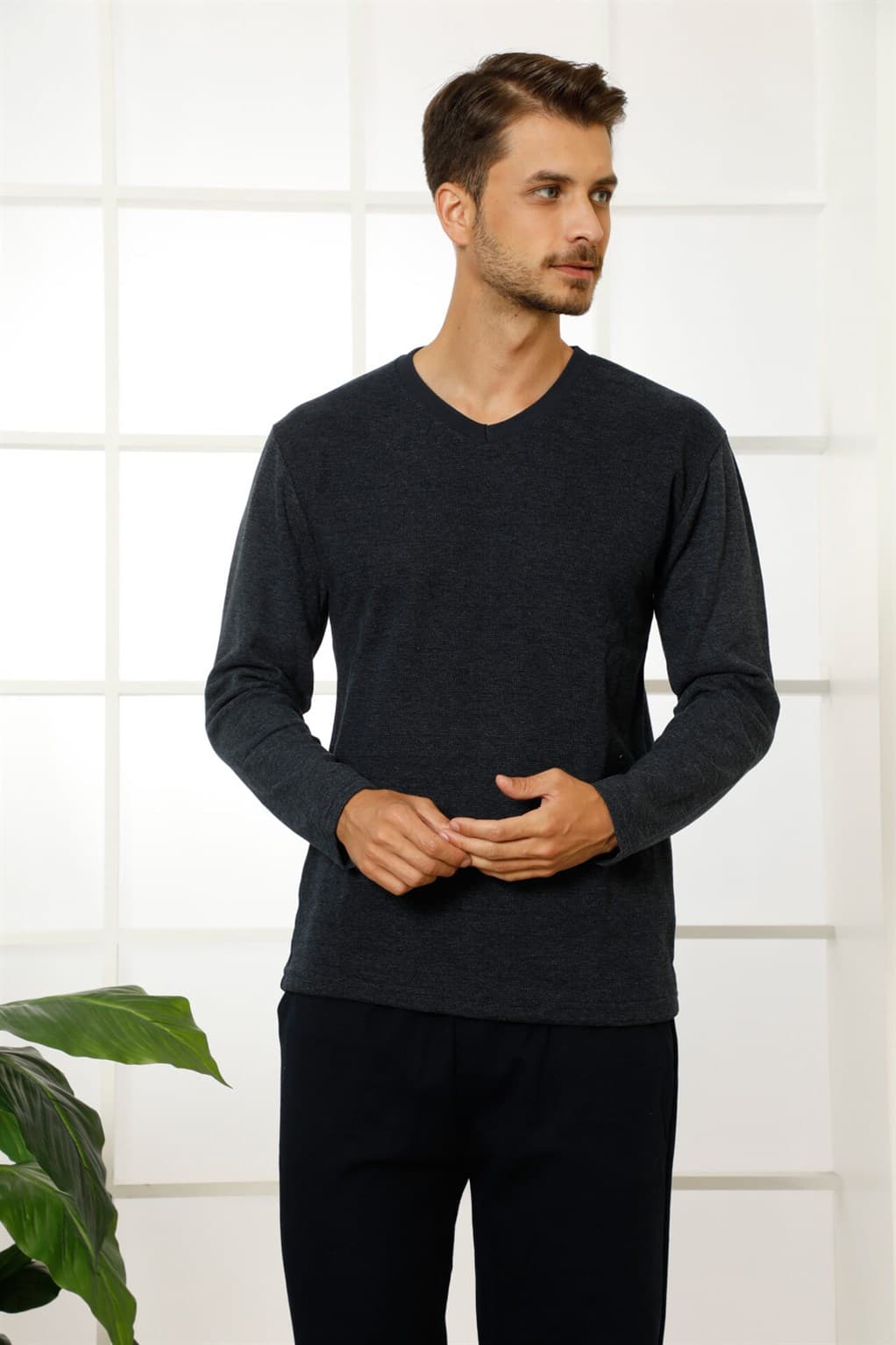 Erkek %100 Pamuk Cepli Uzun Kollu Pijama Takımı 6763
