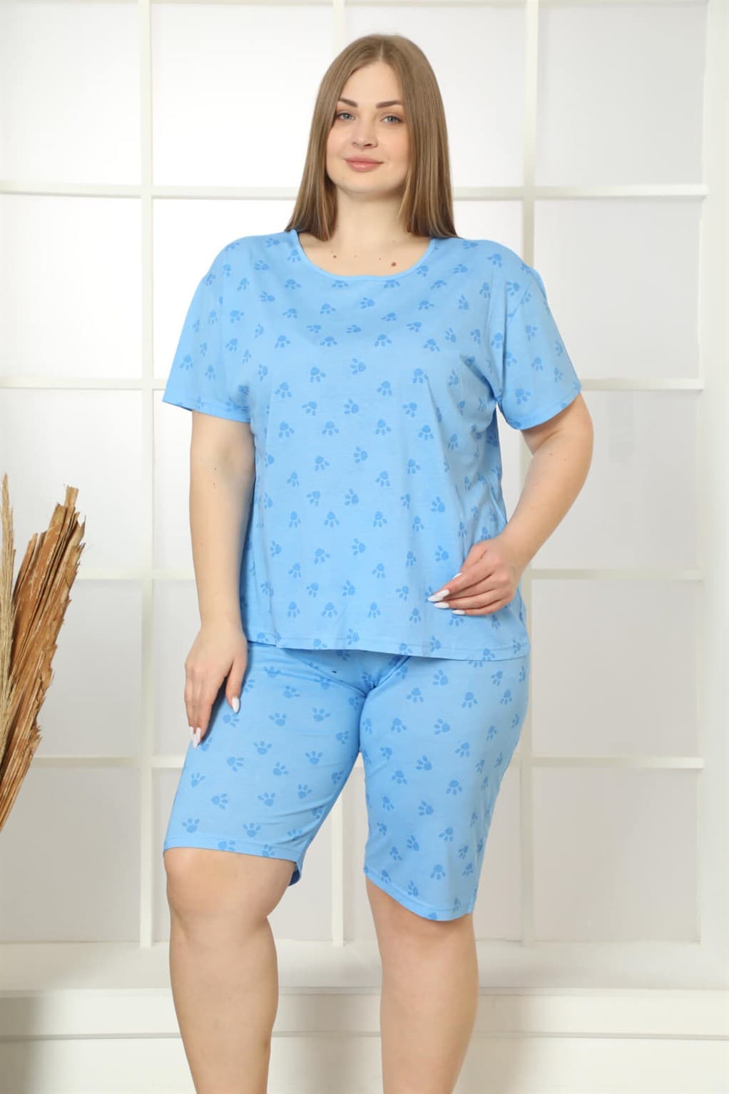 Kadın %100 Pamuk Kapri Büyük Beden Pijama Takım 202165