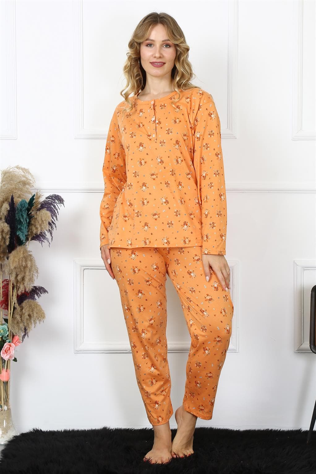 Kadın 4XL-5XL-6XL-7XL-8XL Büyük Beden Uzun Kol Pijama Takım 75014