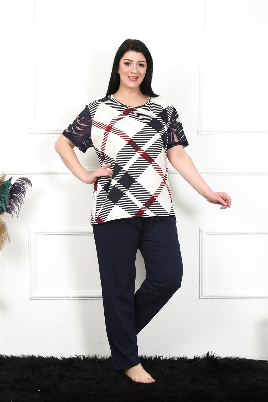 Kadın 5XL-6XL-7XL-8XL Büyük Beden Kısa Kol Pijama Takım 75003