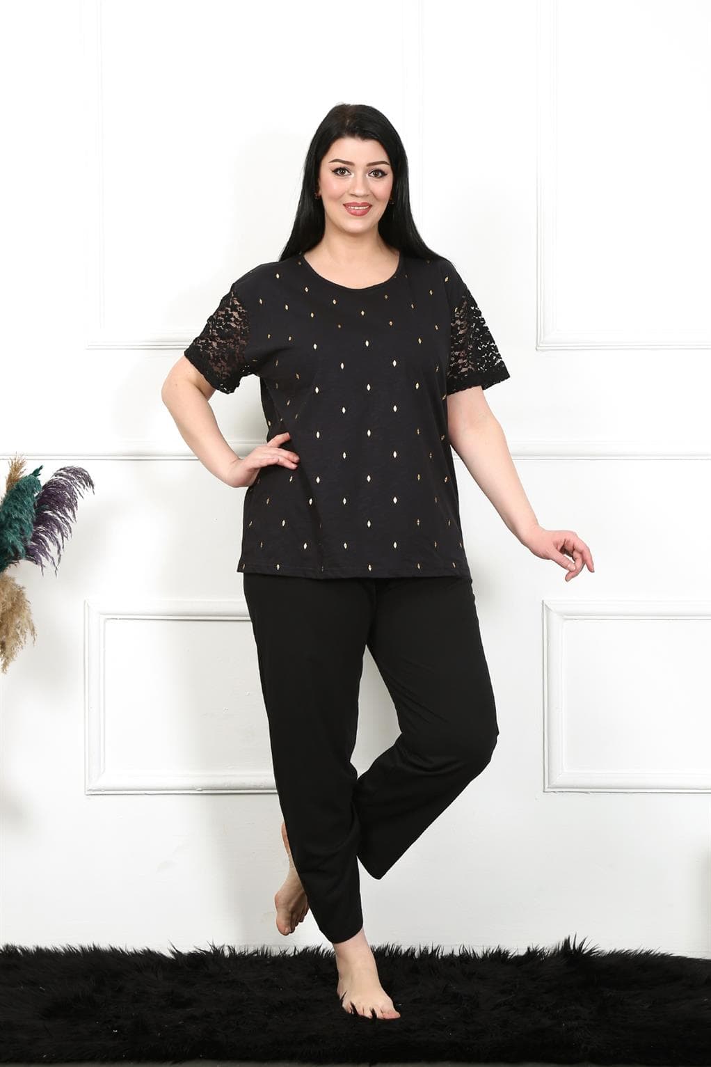 Kadın 5XL-6XL-7XL-8XL Büyük Beden Kısa Kol Pijama Takım 75006