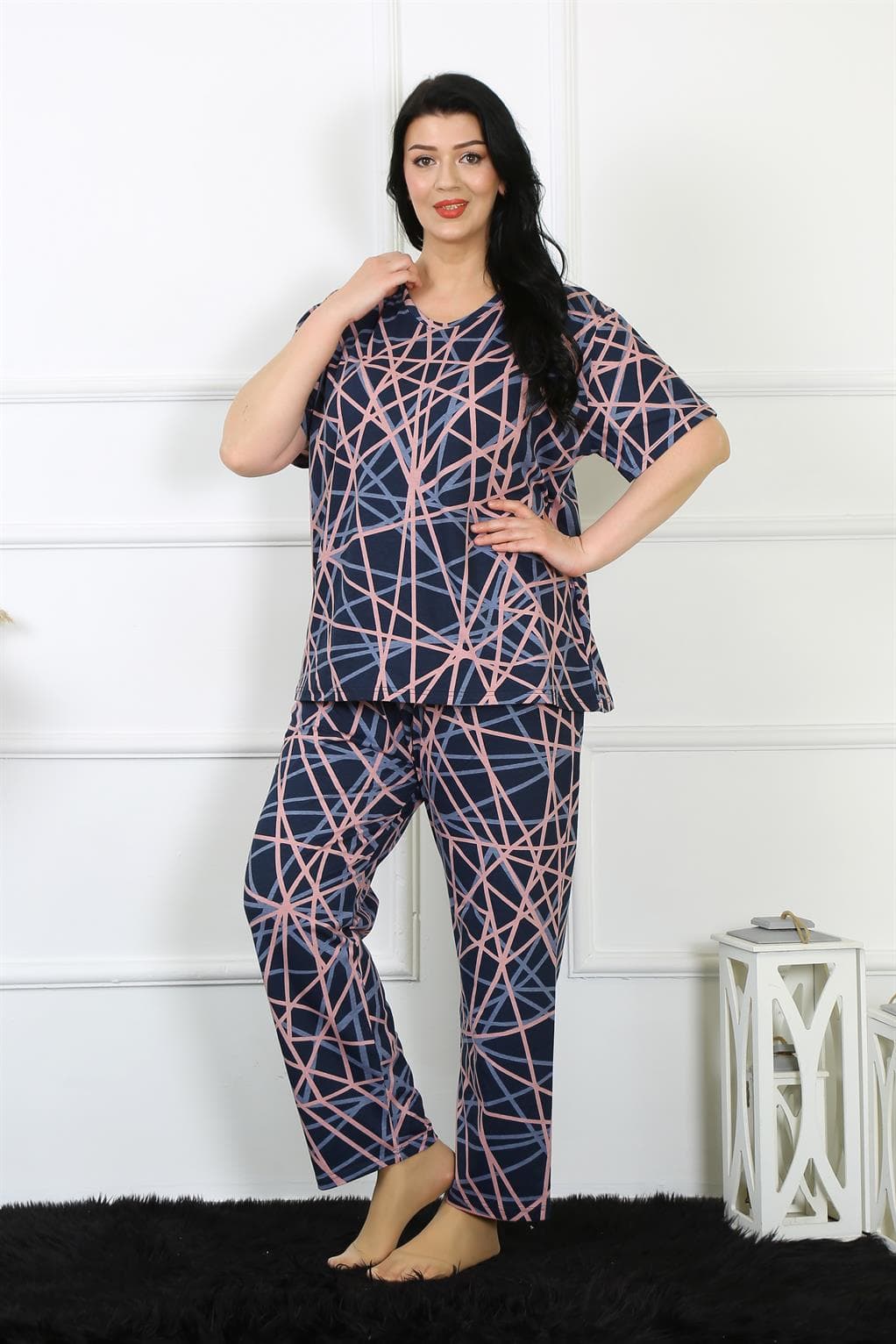 Kadın 5XL-6XL-7XL-8XL Büyük Beden Kısa Kol Pijama Takım 75008