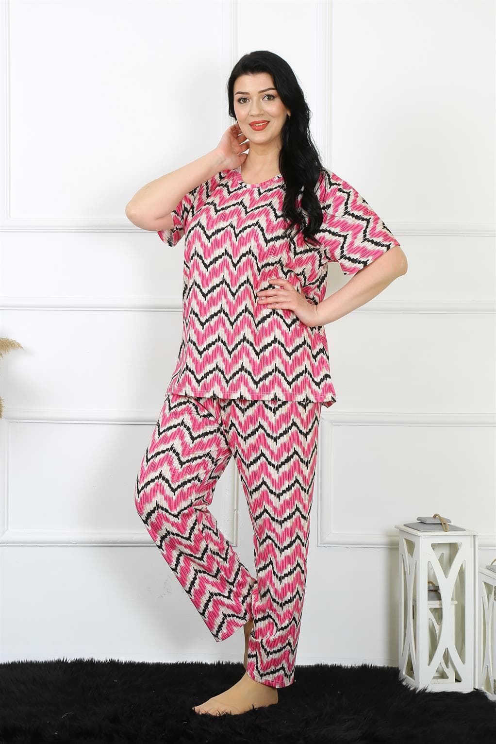 Kadın 5XL-6XL-7XL-8XL Büyük Beden Kısa Kol Pijama Takım 75009