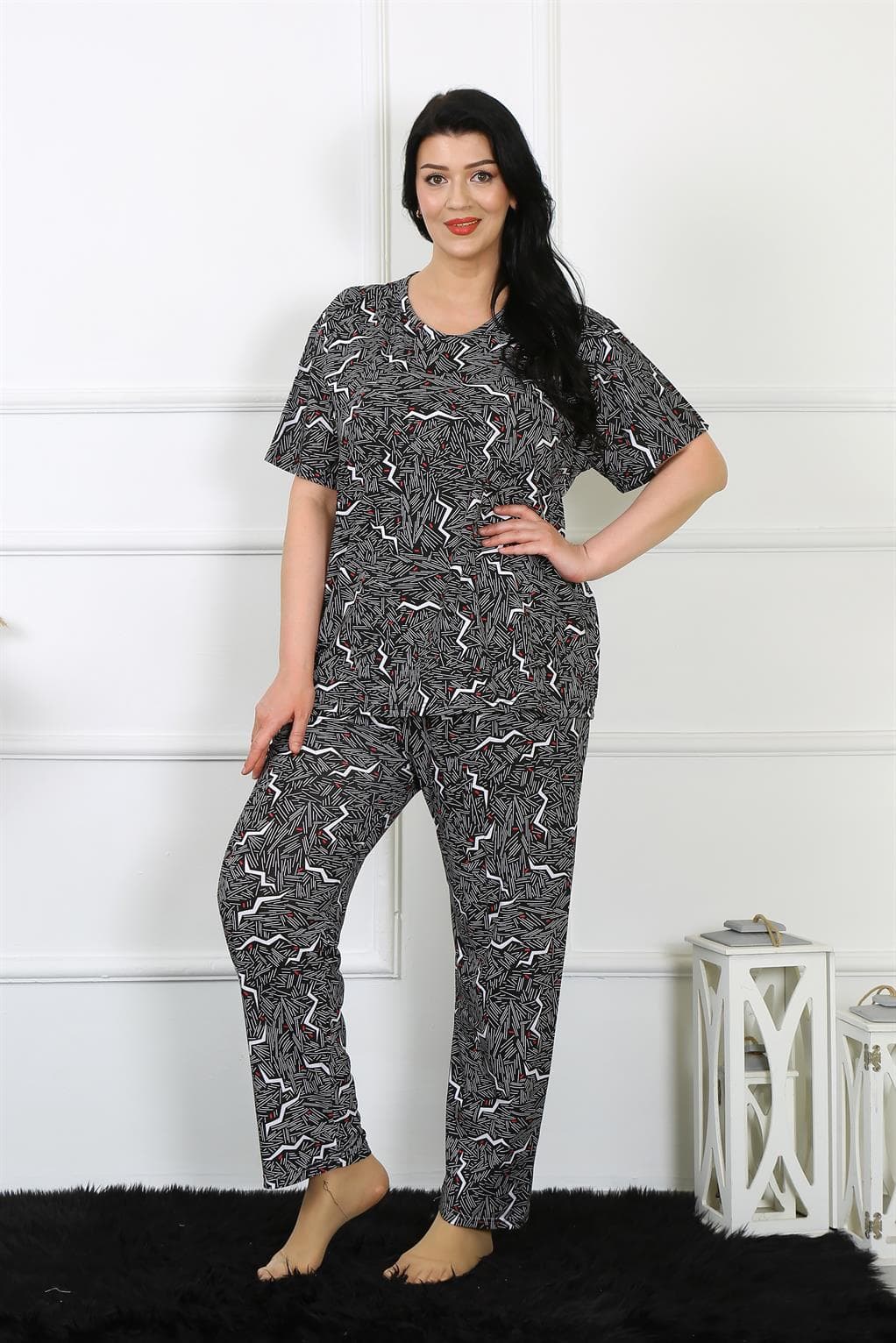 Kadın 5XL-6XL-7XL-8XL Büyük Beden Kısa Kol Pijama Takım 75011