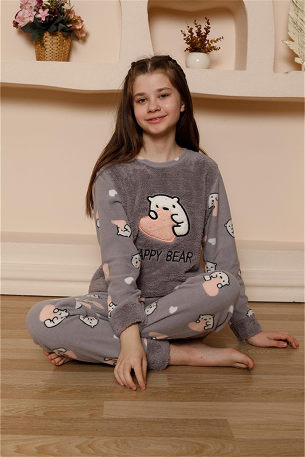 Kız Çocuk WelSoft Polar Gri Pijama Takımı 20523