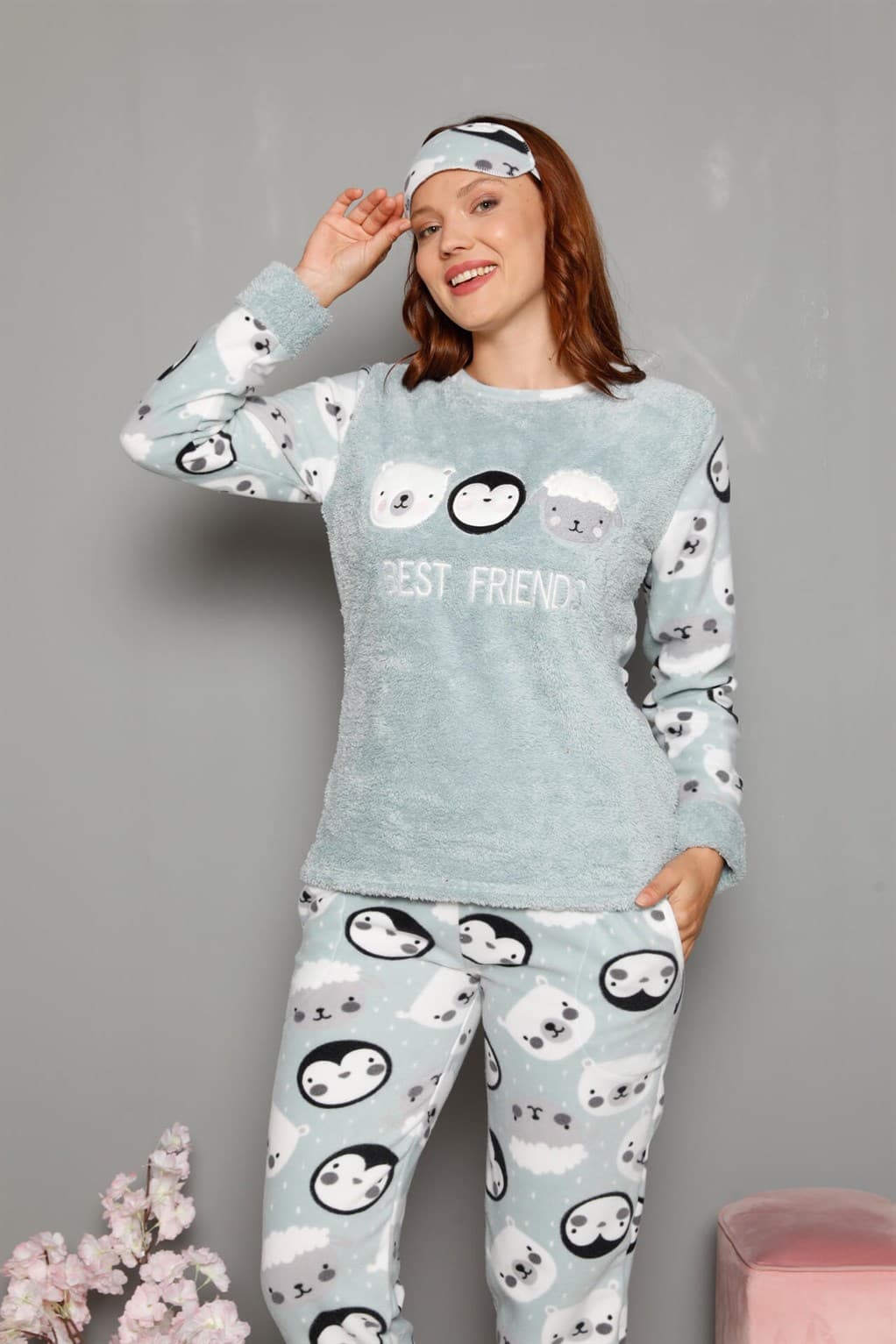 Welsoft Polar Kadın Manşetli Pijama Takımı 8448