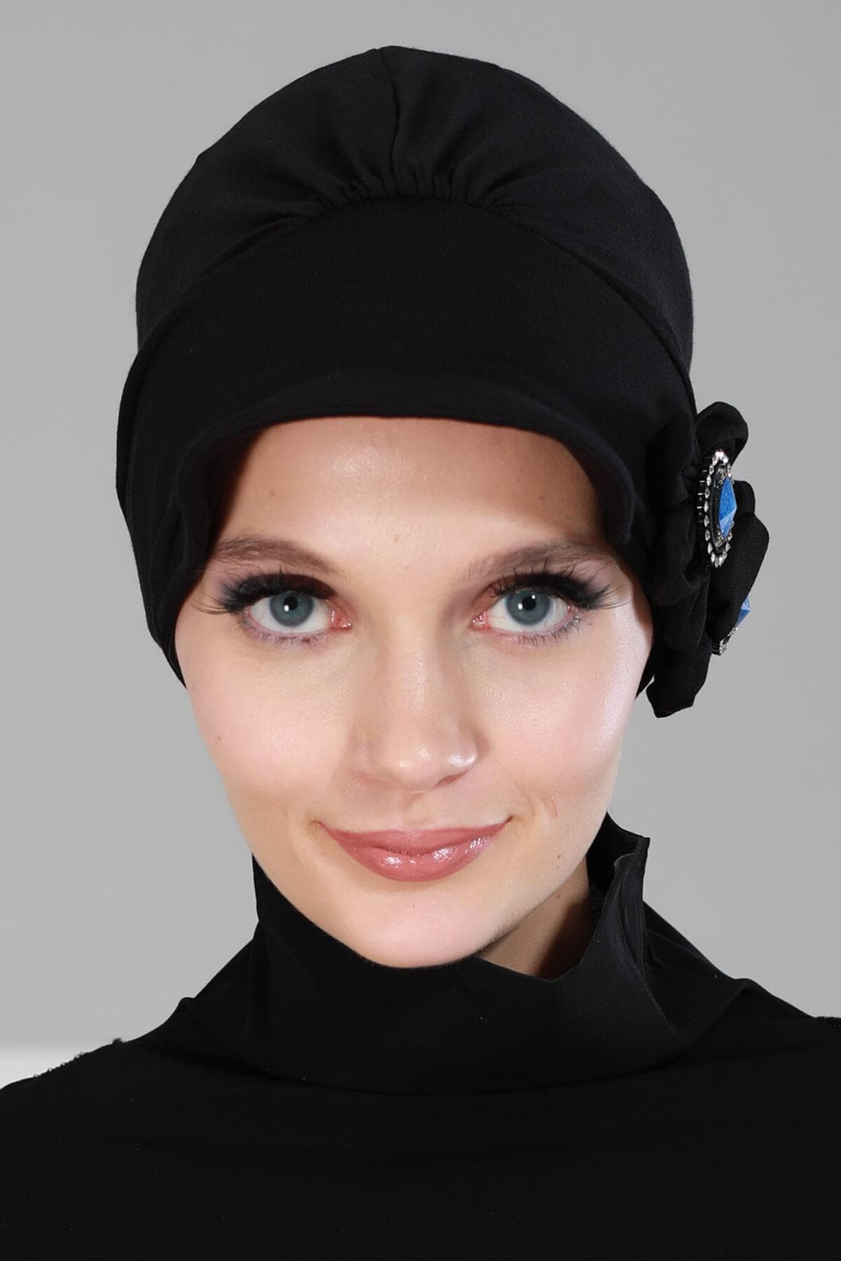Taşlı Şapka Bone,B-43 Siyah - Saks Taşlı