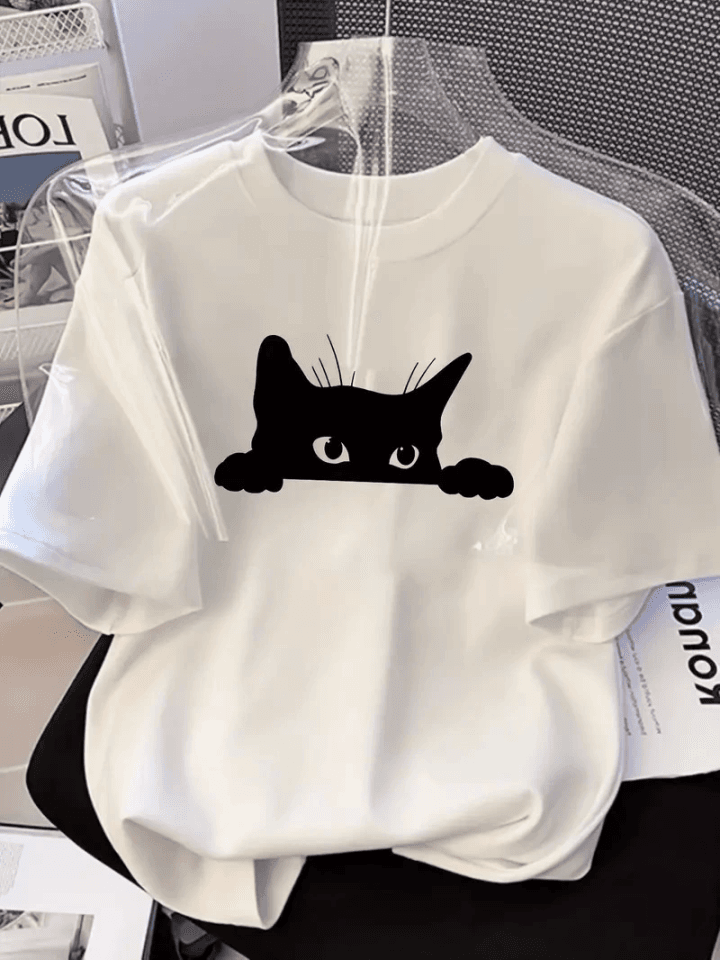 Baskılı Oversize Bisiklet Yaka T-shirt - Beyaz