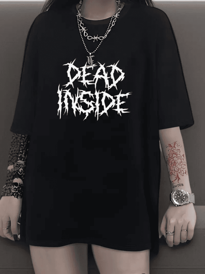 Baskılı Oversize Bisiklet Yaka T-shirt - Siyah