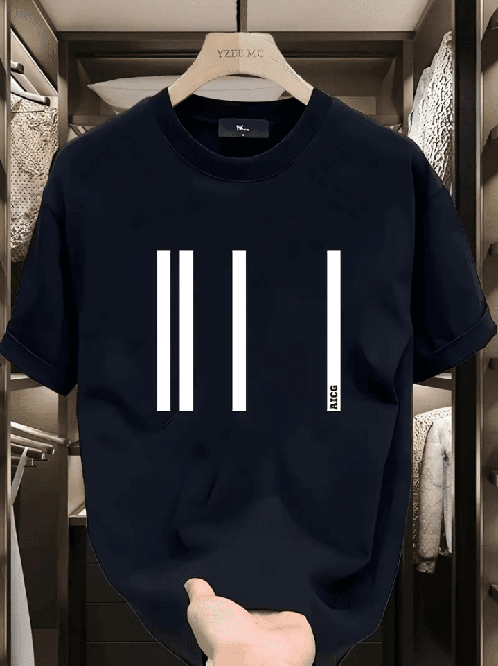 Baskılı Oversize Bisiklet Yaka T-shirt - Siyah