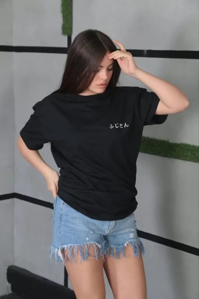 Unisex Bisiklet Yaka Baskılı Oversize T-Shirt - Siyah — görsel 1/2