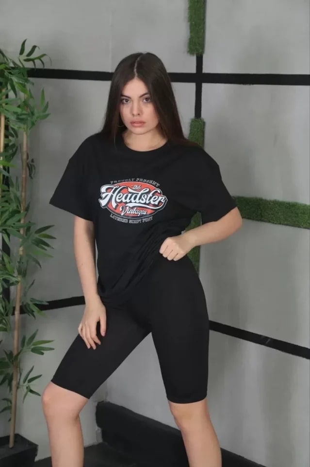 Unisex Baskılı Oversize T-Shirt - Siyah — görsel 1/2