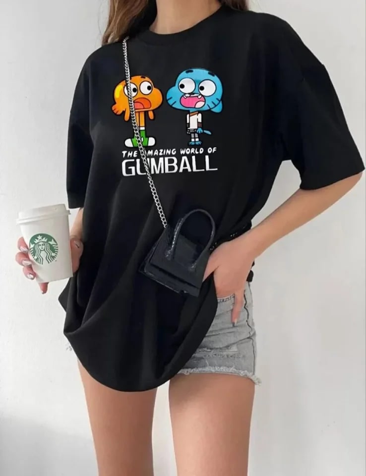 Bisiklet Yaka Baskılı Oversize T-Shirt - Siyah — görsel 1/2