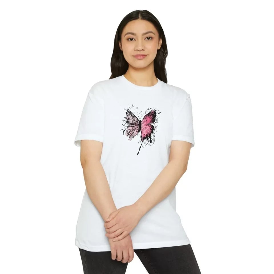 Unisex Bisiklet Yaka Baskılı T-Shirt - Beyaz — görsel 1/1