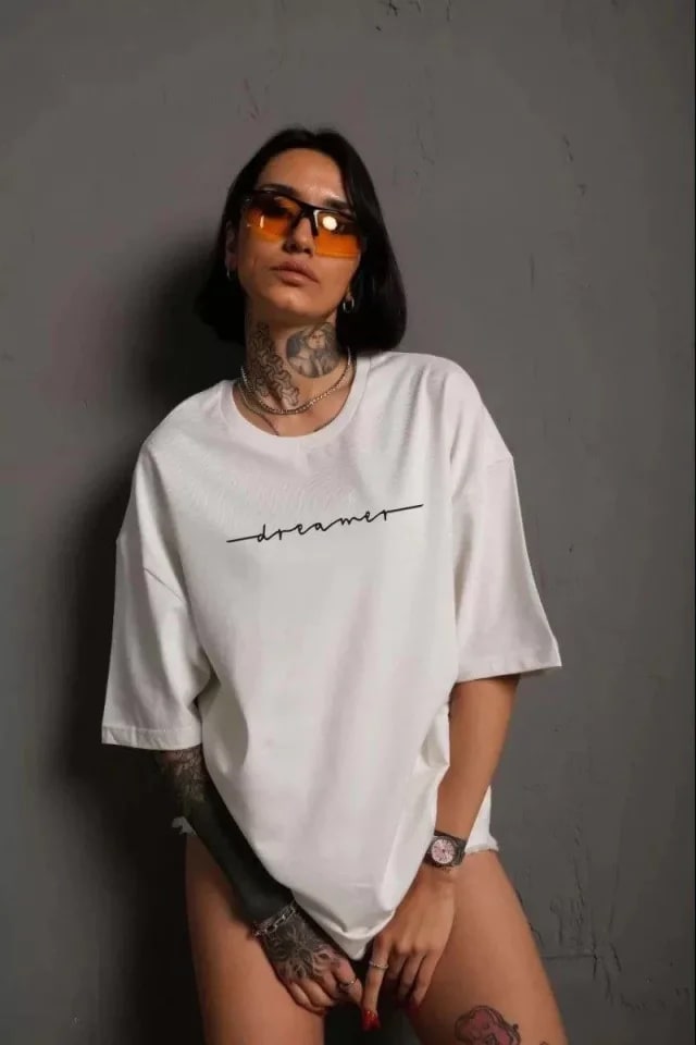 Unisex Bisiklet Yaka Baskılı T-Shirt - Beyaz — görsel 1/1