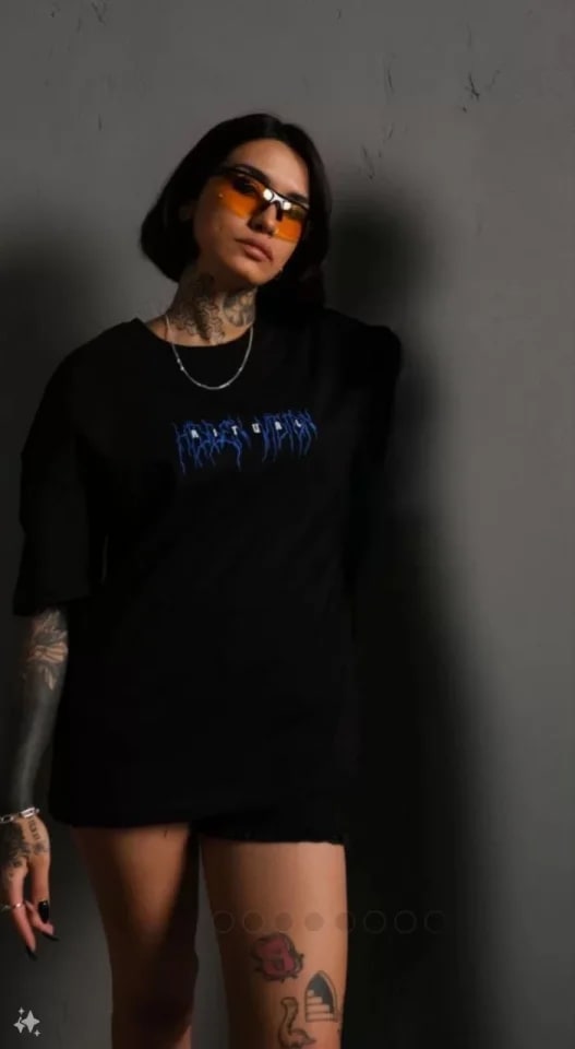 Unisex Bisiklet Yaka Baskılı Oversize T-Shirt - Siyah — görsel 1/2