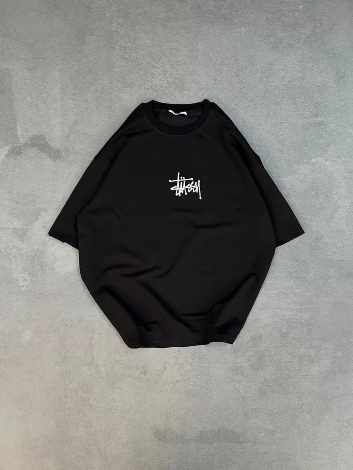 Unisex Bisiklet Yaka Baskılı Oversize T-Shirt - Siyah — görsel 1/2