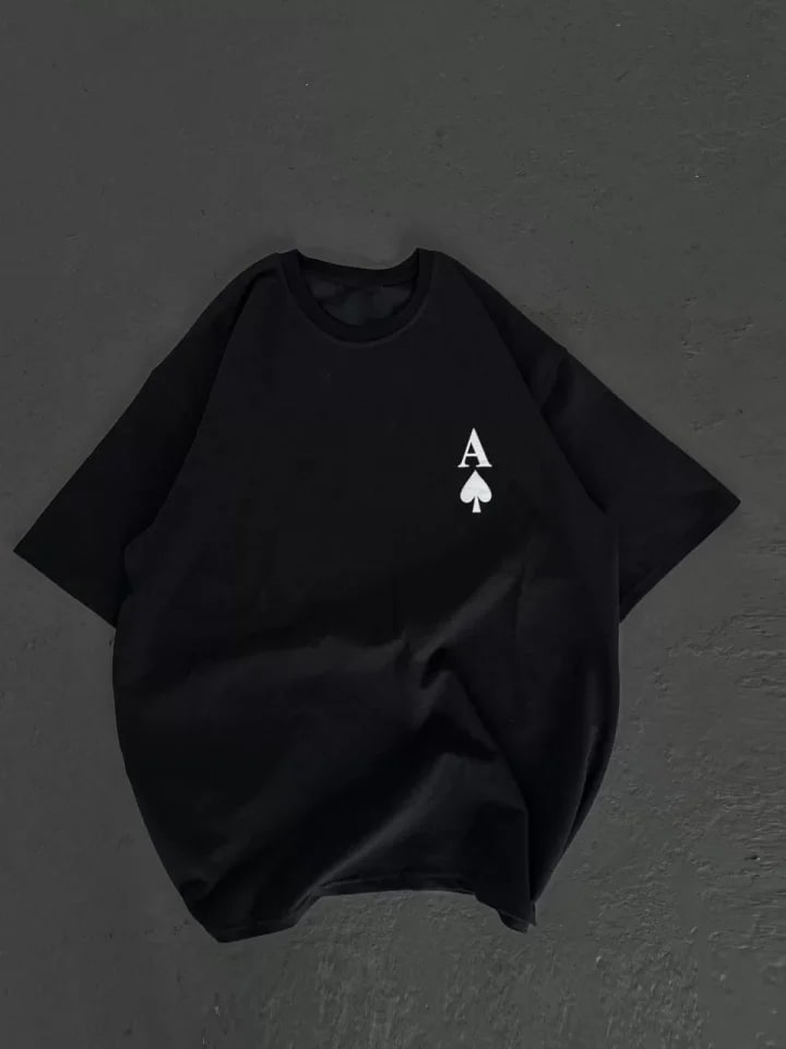 Unisex Bisiklet Yaka Baskılı Oversize T-Shirt - Siyah — görsel 1/2