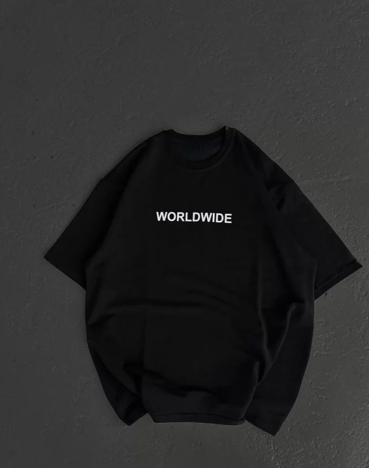 Unisex Bisiklet Yaka Baskılı Oversize T-Shirt - Siyah — görsel 1/2