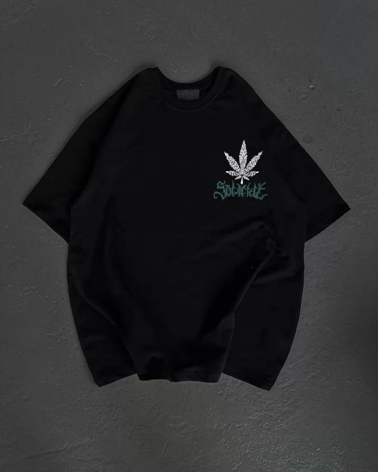 Unisex Bisiklet Yaka Baskılı Oversize T-Shirt - Siyah — görsel 1/2