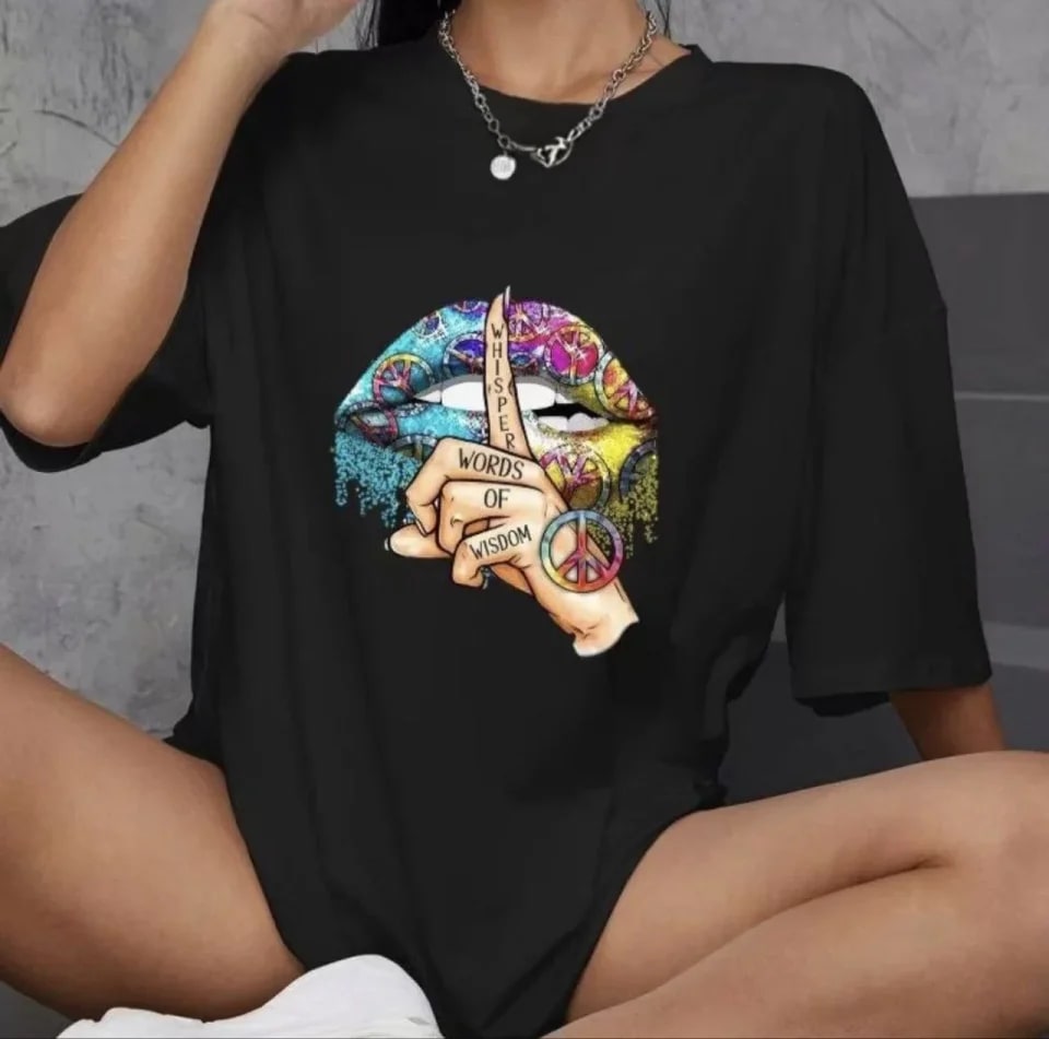 Unisex Bisiklet Yaka Baskılı Oversize T-Shirt - Siyah — görsel 1/1