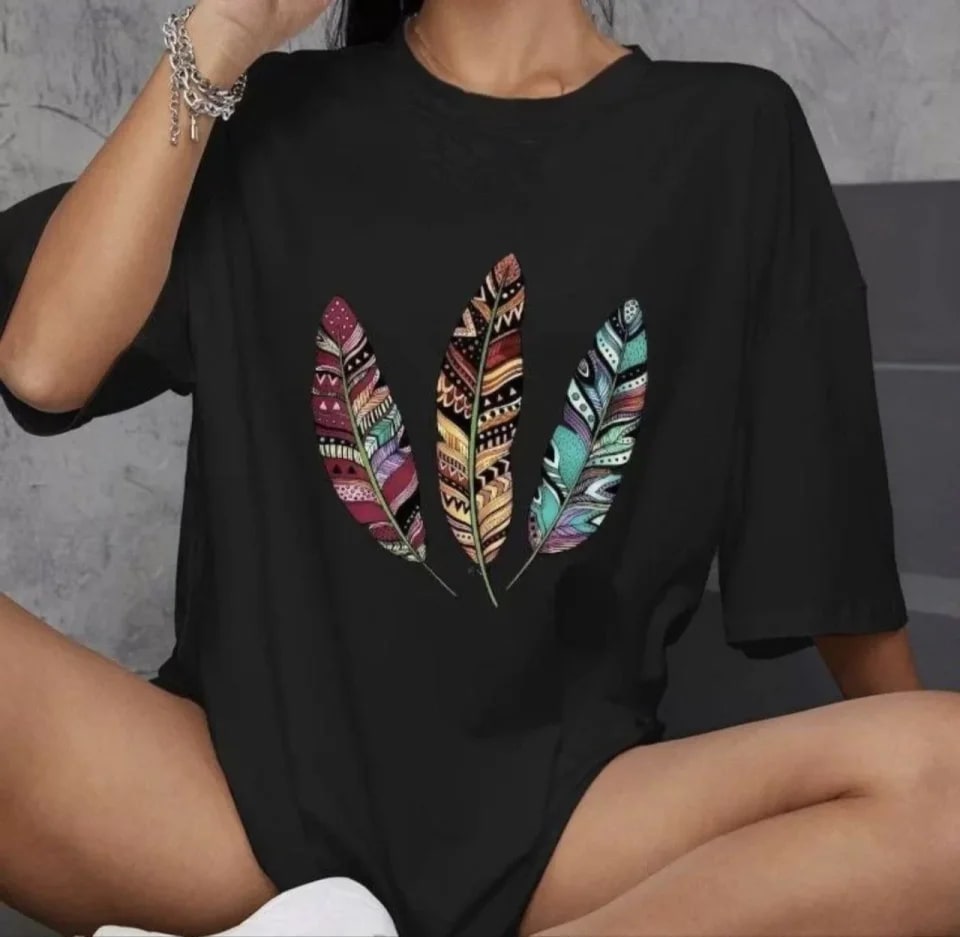 Unisex Bisiklet Yaka Baskılı Oversize T-Shirt - Siyah — görsel 1/1