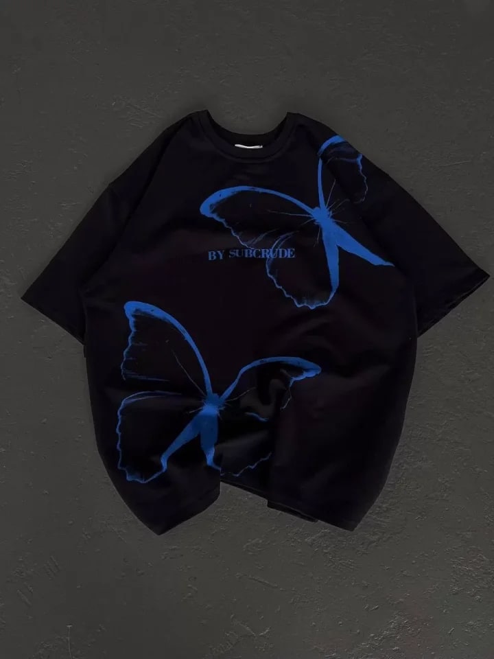 Unisex Bisiklet Yaka Baskılı Oversize T-Shirt - Siyah — görsel 1/1