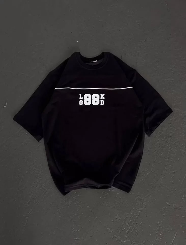 Unisex Bisiklet Yaka Baskılı Oversize T-Shirt - Siyah — görsel 1/1