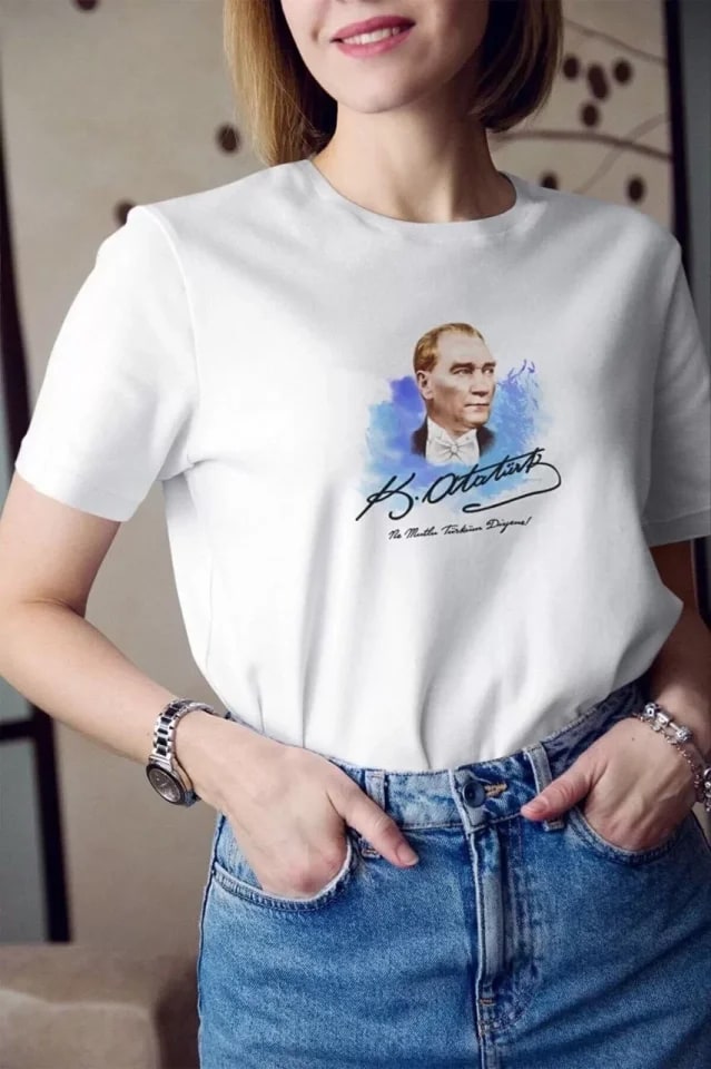 Unisex Bisiklet Yaka Baskılı Oversize T-Shirt - Beyaz — görsel 1/1