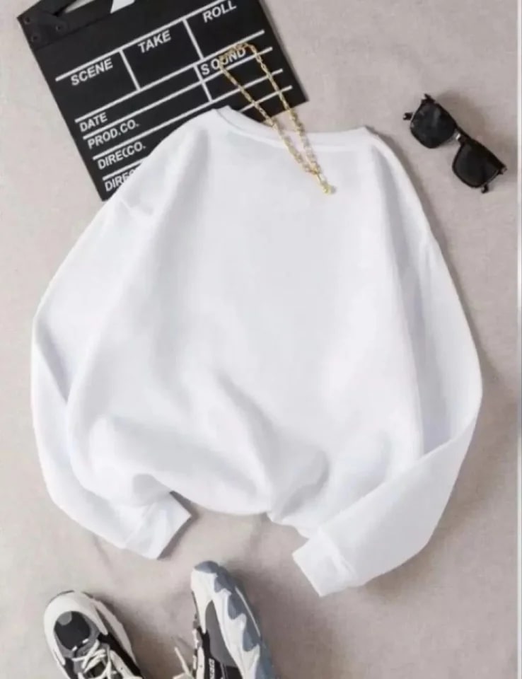 Üç İplik Biskilet Yaka Basic Sweatshirt - Beyaz — görsel 1/1