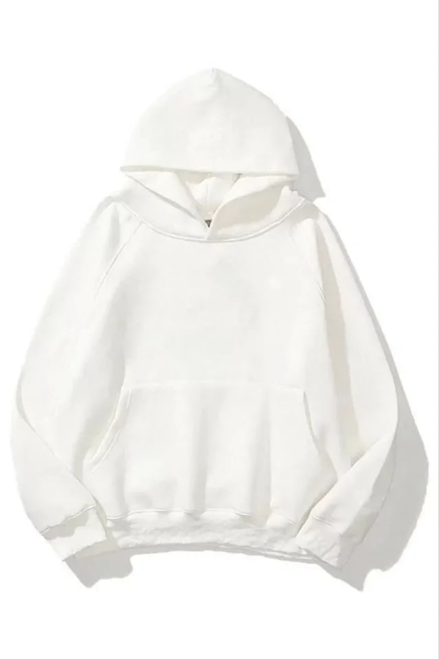 3 İplik Pamuklu Unisex Kapüşonlu Sweetshirt - Beyaz