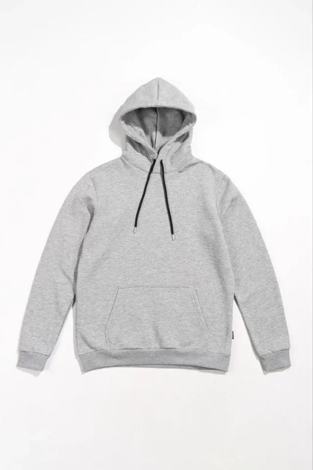 Erkek Uzun Kol Kapüşonlu Basic Sweatshirt Hoodie - Gri — görsel 1/2