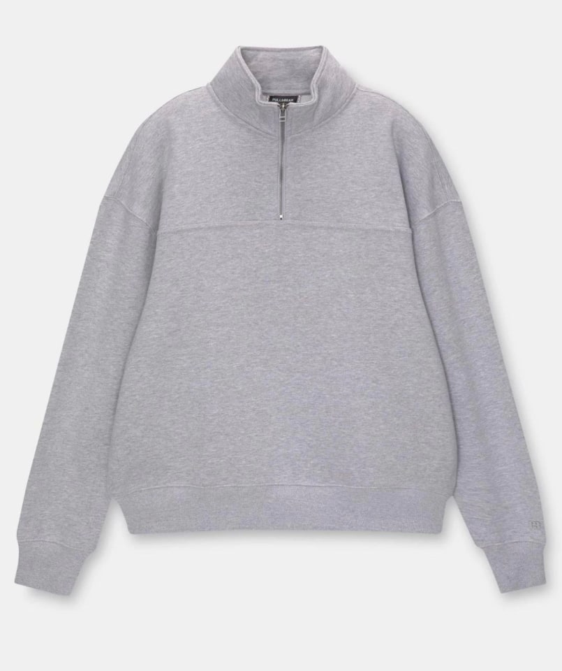Oversize Yarım Farmuarlı Yakalı Basic Sweatshirt - Gri — görsel 1/1