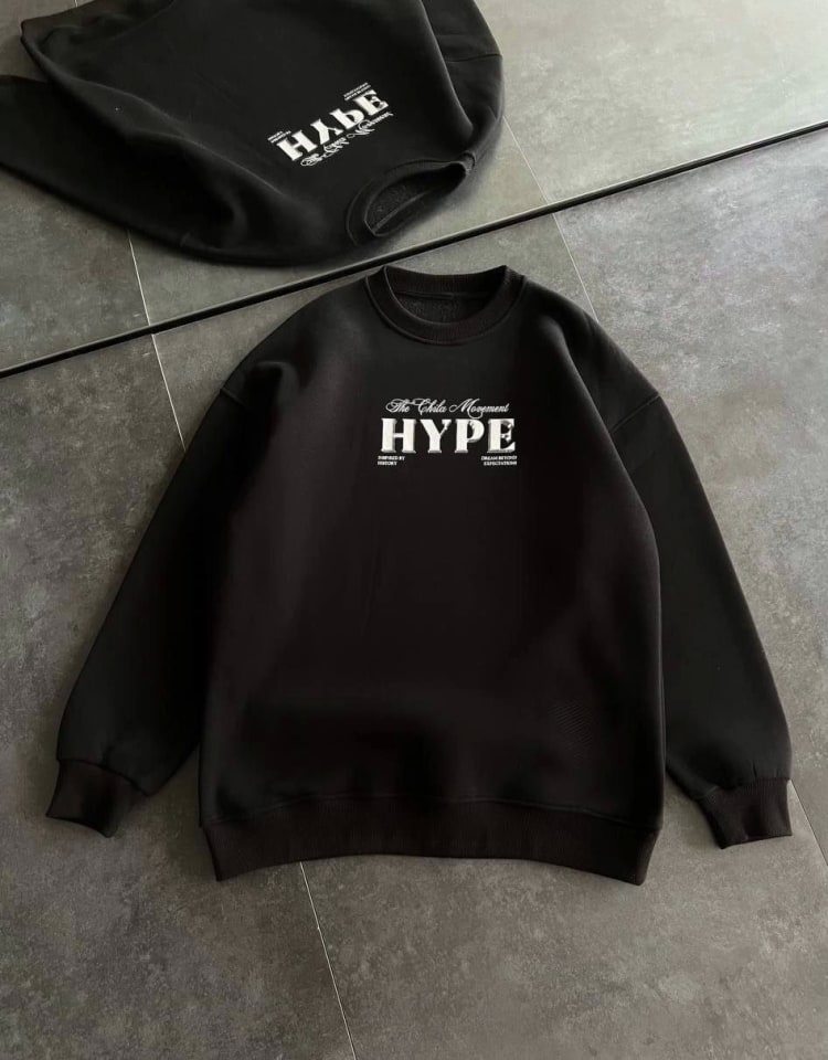 Üç İplik Bisiklet Yaka Baskılı Sweatshirt - Siyah — görsel 1/3