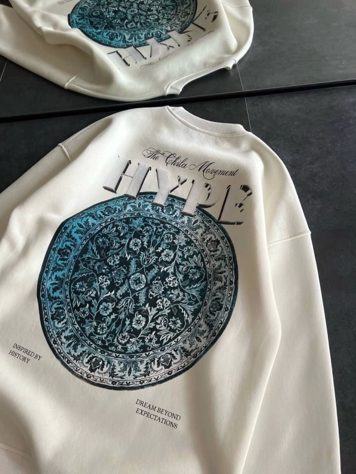 Üç İplik Bisiklet Yaka Baskılı Sweatshirt - Beyaz — görsel 1/4