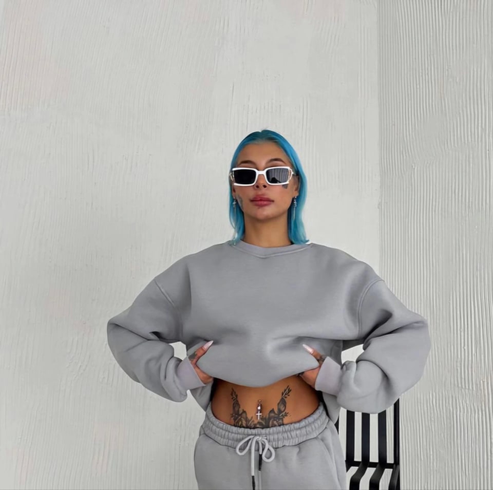Kışlık Bisiklet Yaka Üç İplik Basic Sweatshirt - Gri — görsel 1/2
