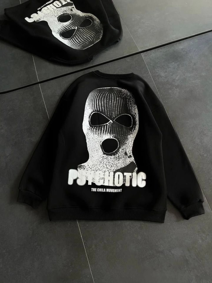 Kışlık Bisiklet Yaka Baskılı Sweatshirt - Siyah — görsel 1/3
