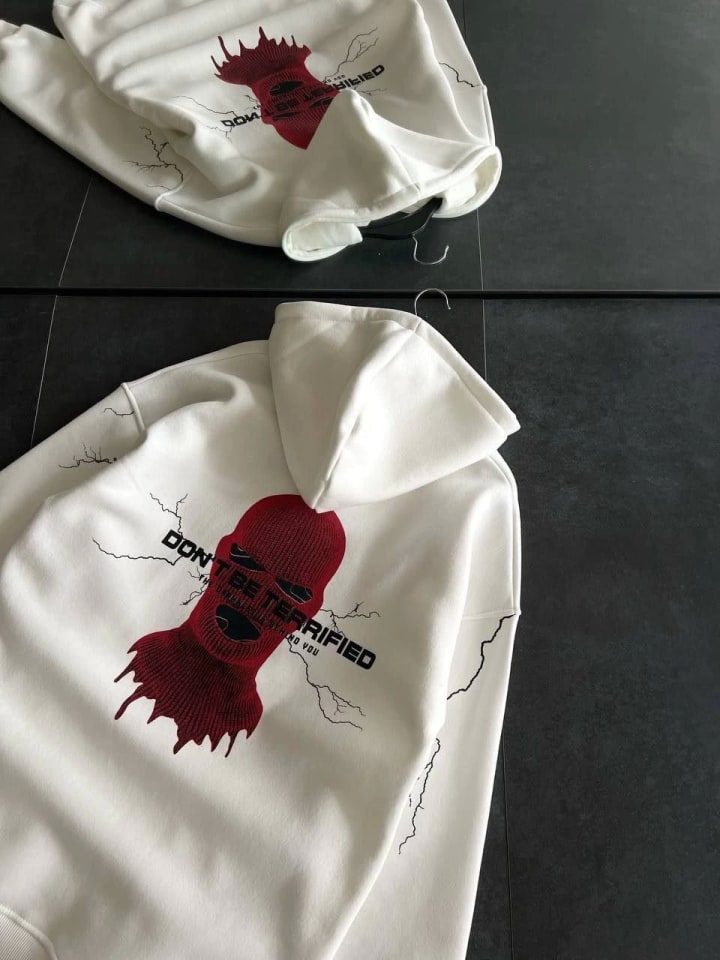 Üç İplik Kapüşonlu Baskılı Oversize Sweatshirt - Beyaz — görsel 1/3