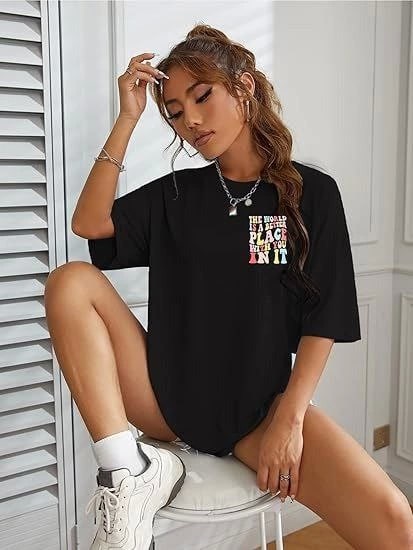 Bisiklet Yaka Baskılı T-Shirt - Siyah — görsel 1/4