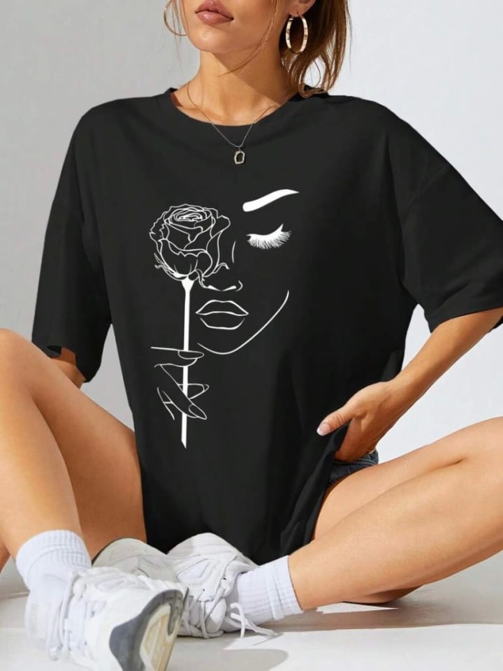 Baskılı Oversize T-Shirt - Siyah — görsel 1/2