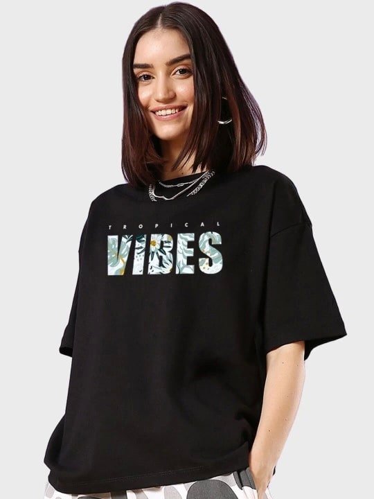 Baskılı Oversize T-Shirt - Siyah — görsel 1/3